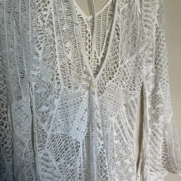 PILYQ PQ Women Swim Coverup Dress M/L Ivory Mini Crochet Whimsical Cottage Fairy - Picture 6 of 10